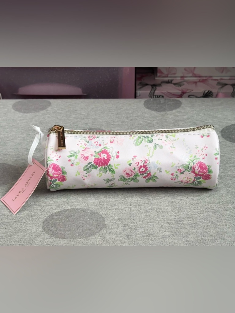 Laura Ashley Pink Floral Pencil Cosmetic Bag
